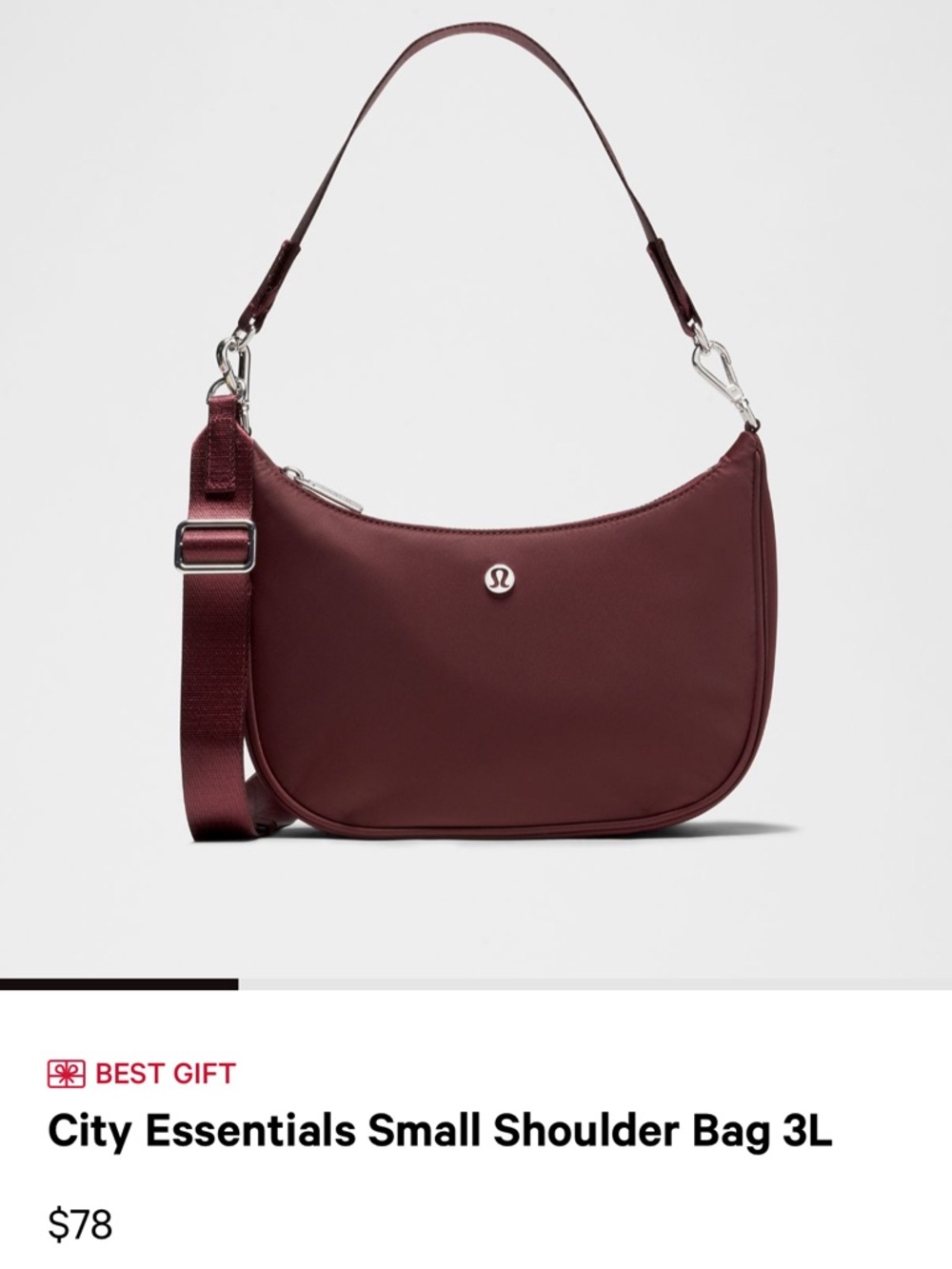 lululemon athletica Small City Shoulder Bag - Burgundy NWT